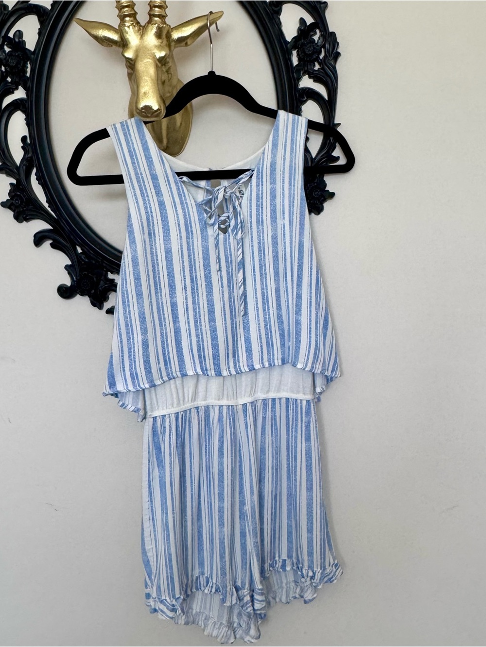 Others Follow Blue & White Striped Sleeveless Romper